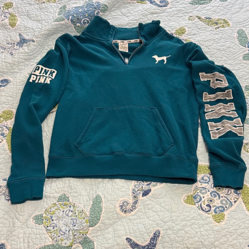 PINK Victoria's Secret Teal Quarter-Zip Sweatshirt